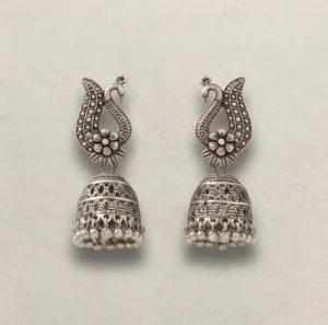 Peacock Motif Pearl Drop Jhumka Earrings
