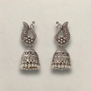 Peacock Motif Pearl Drop Jhumka Earrings